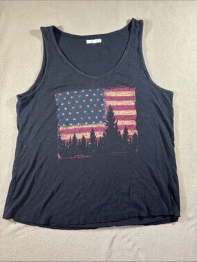Maurices Black Graphic Tank with Flag & Forest Motif